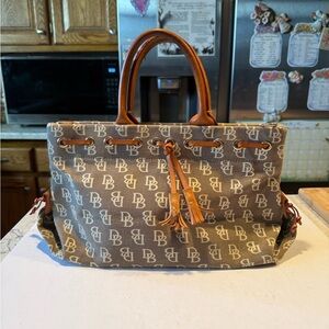 DB Brown Monogram Canvas Leather Tassel Tote
